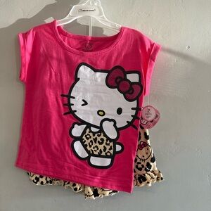Hello Kitty 2 Piece Set Cheetah Print Shorts and Tshirt NEW NWT